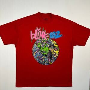 Blink 182 Red Cotton Band Tee with Neon Graphic Size Medium